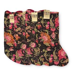 Indigo Fables Red Black Multicolor Floral Quilted Christmas Stockings Set of 4